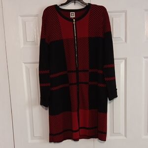 Anne Klein Red And Black Long Zip Up Sweater - XL
